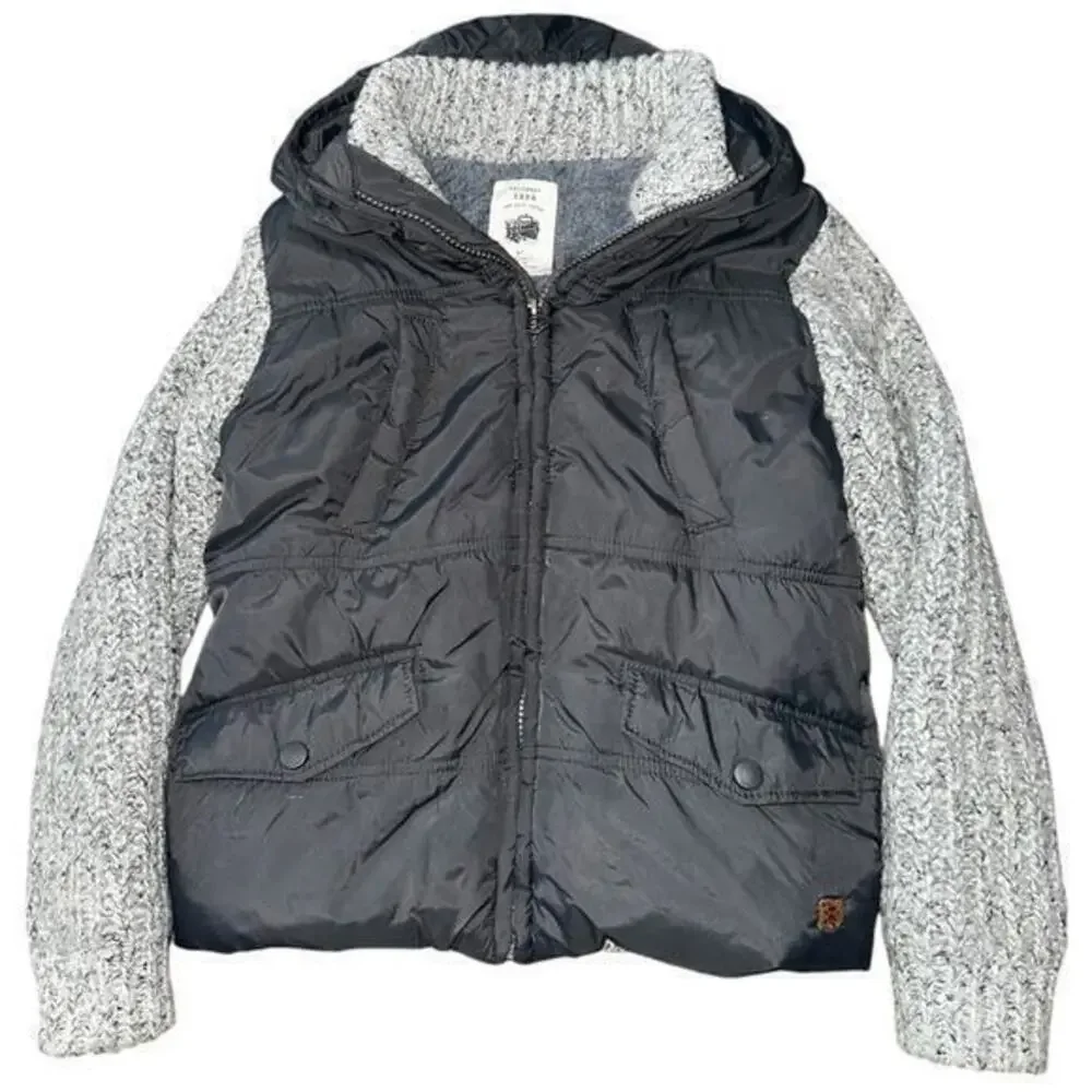 Zara Knitwear Boys Size 8 Gray Mixed Media Nylon Sweater Knit Jacket